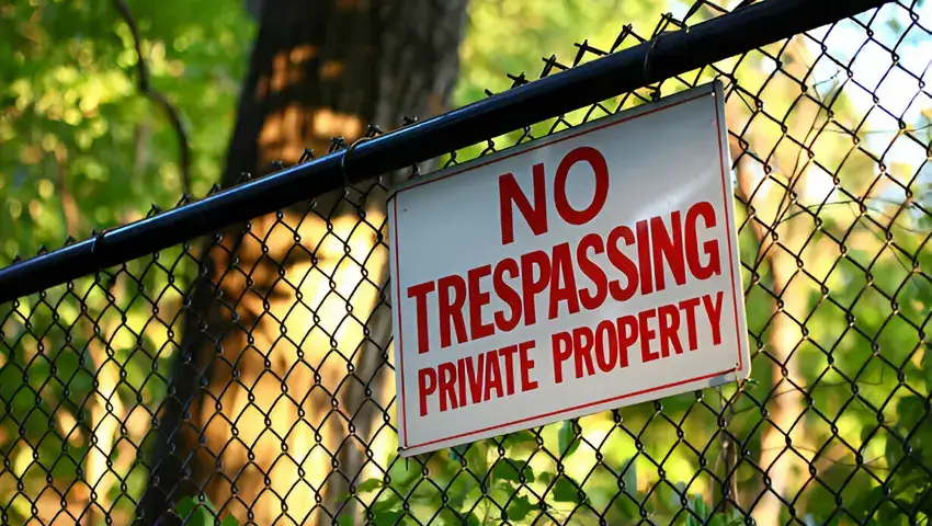 No trespassing private property sign on a fence