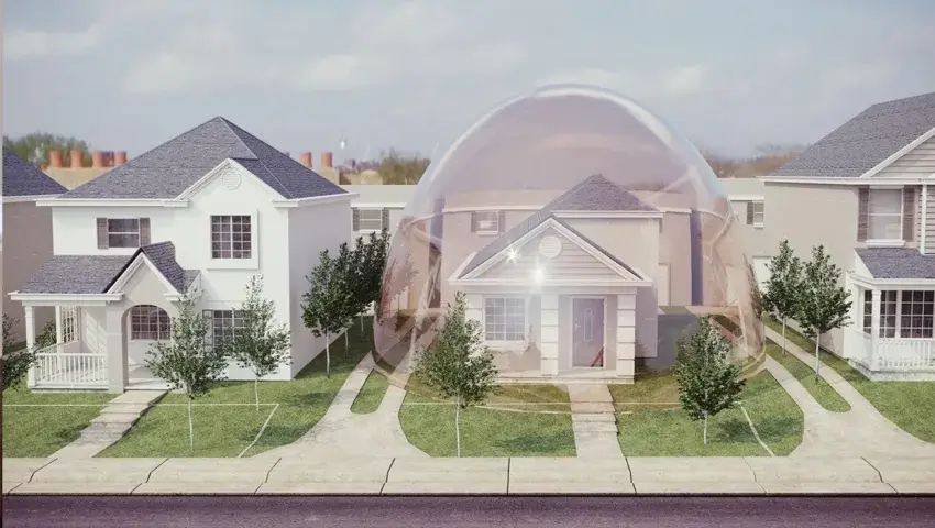 The house is inside the transparent dome
