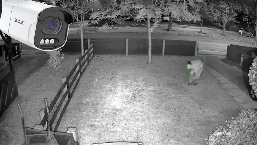 night vision security camera captures a stranger in the yard