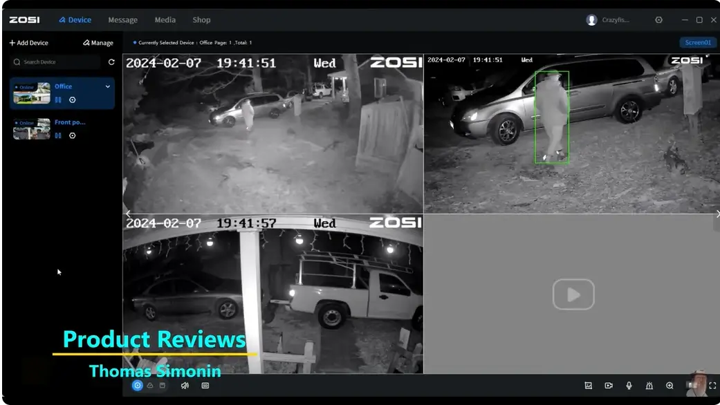 zosi c298 night vision view - review by Thomas Simonin