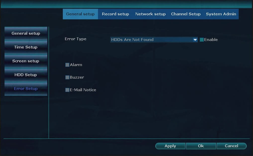 General Setup Error Setup