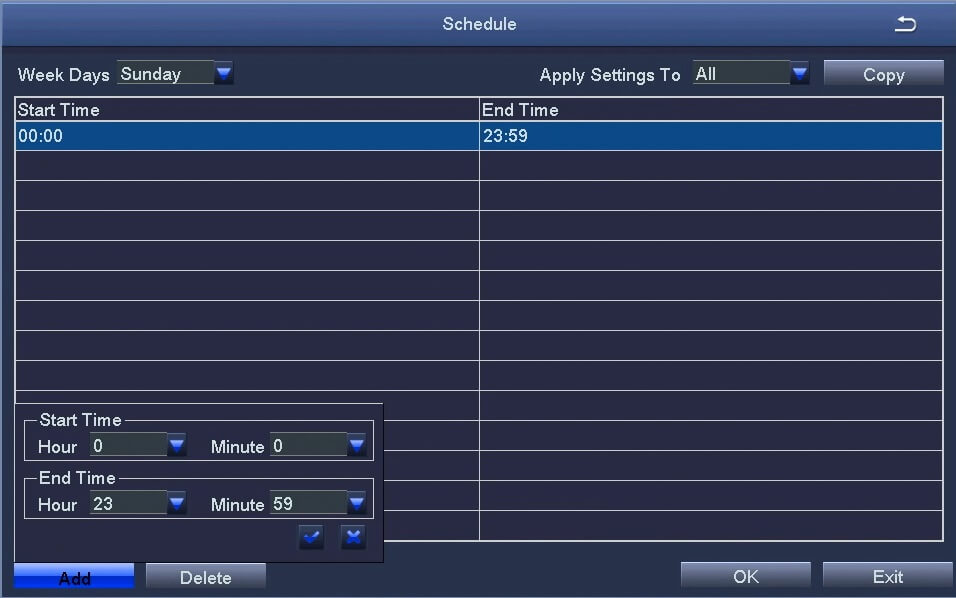 Motion Schedule Set a Schedule Add