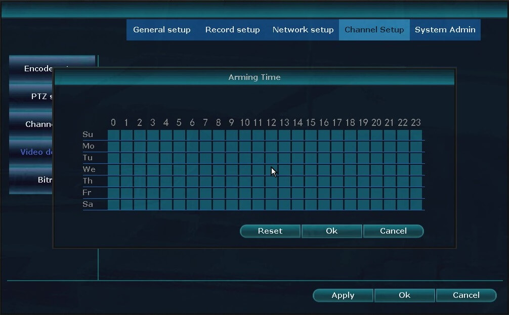 Channel Setup Video Detection Arming Time